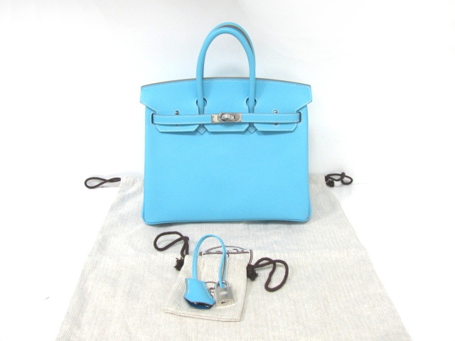 エルメス バーキン25(ヴォーエプソン/セレスト/シルバー/金具)